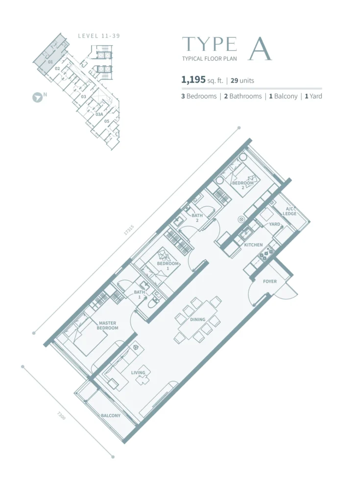 Merione Residences Layouts TYPE A 1195sqft