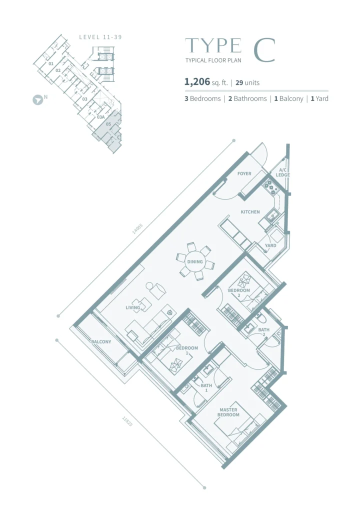 Merione Residences Layouts TYPE C 1206sqft